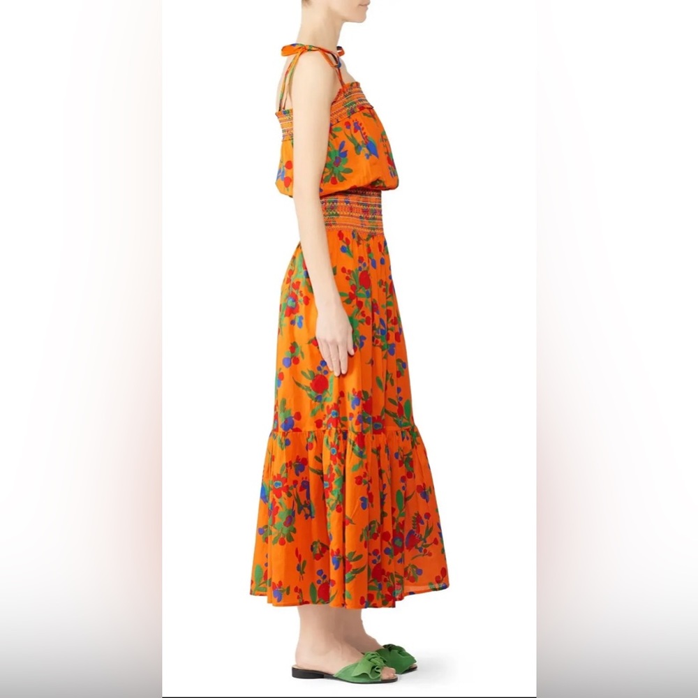 🎉HP🎉New! Tory Burch Orange Multi Toucan Tropical Smocked Dress Size L $448🌿🧡 - Picture 9 of 16